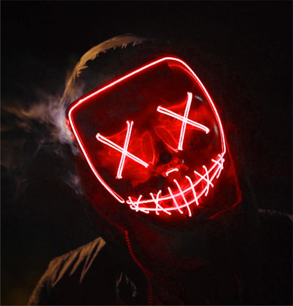 LED Purge Maske - Kostümmaske steuerbar für Halloween, Fasching & Karneval als Kostüm für Herren & Damen (Farbauswahl)