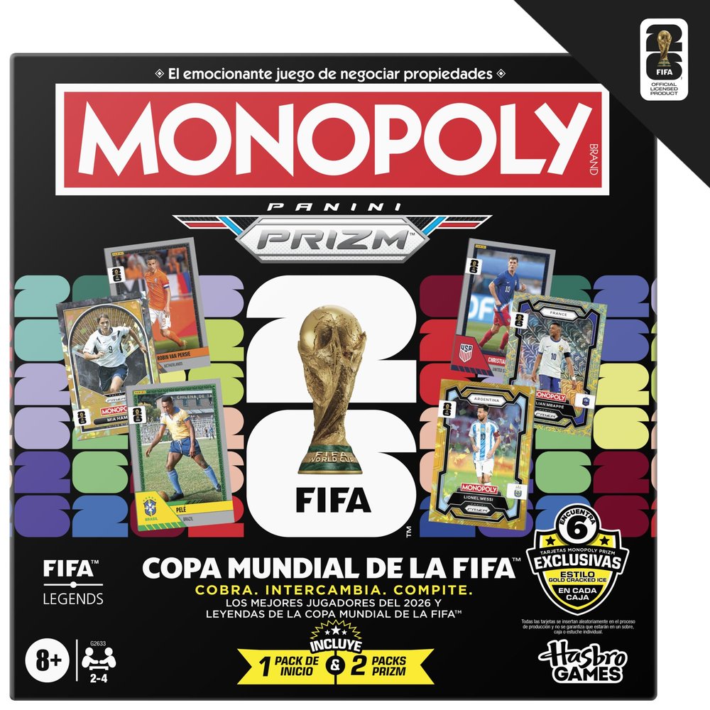 Juego Monopoly Panini Prizm: Copa Mundial de la FIFA I Juego de Mesa con Tema de fútbol y con Cartas coleccionables Monopoly Panini Prizm Copa Mundial de la FIFA 2026 I Edad: 8+ - Versión en español