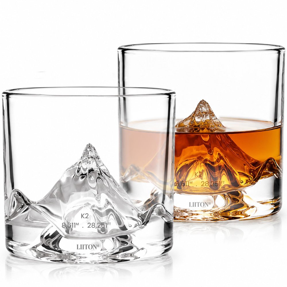 LIITON K2 Whisky-glas, Blyfritt Kristal, 2 glas, 250 ml | Kan frysas: kyler utan is, så smaken förstörs aldrig. Bergskupor i botten