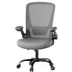 JOYFURNOS Bürostuhl mit Netzbezug, ergonomischer Drehstuhl, klappbare Armlehnen, Grau